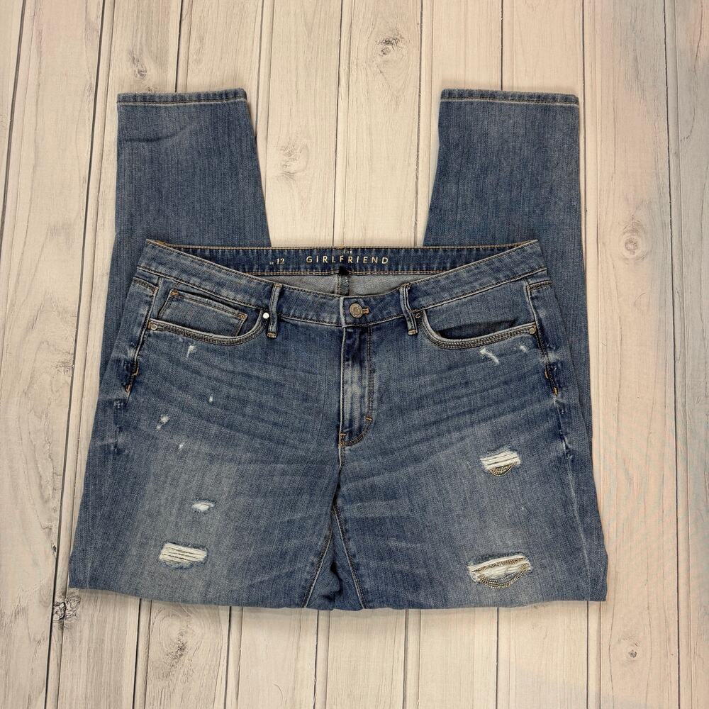 WHBM Girlfriend Jeans Size 12 Distressed Stretch Denim Slim Y2K